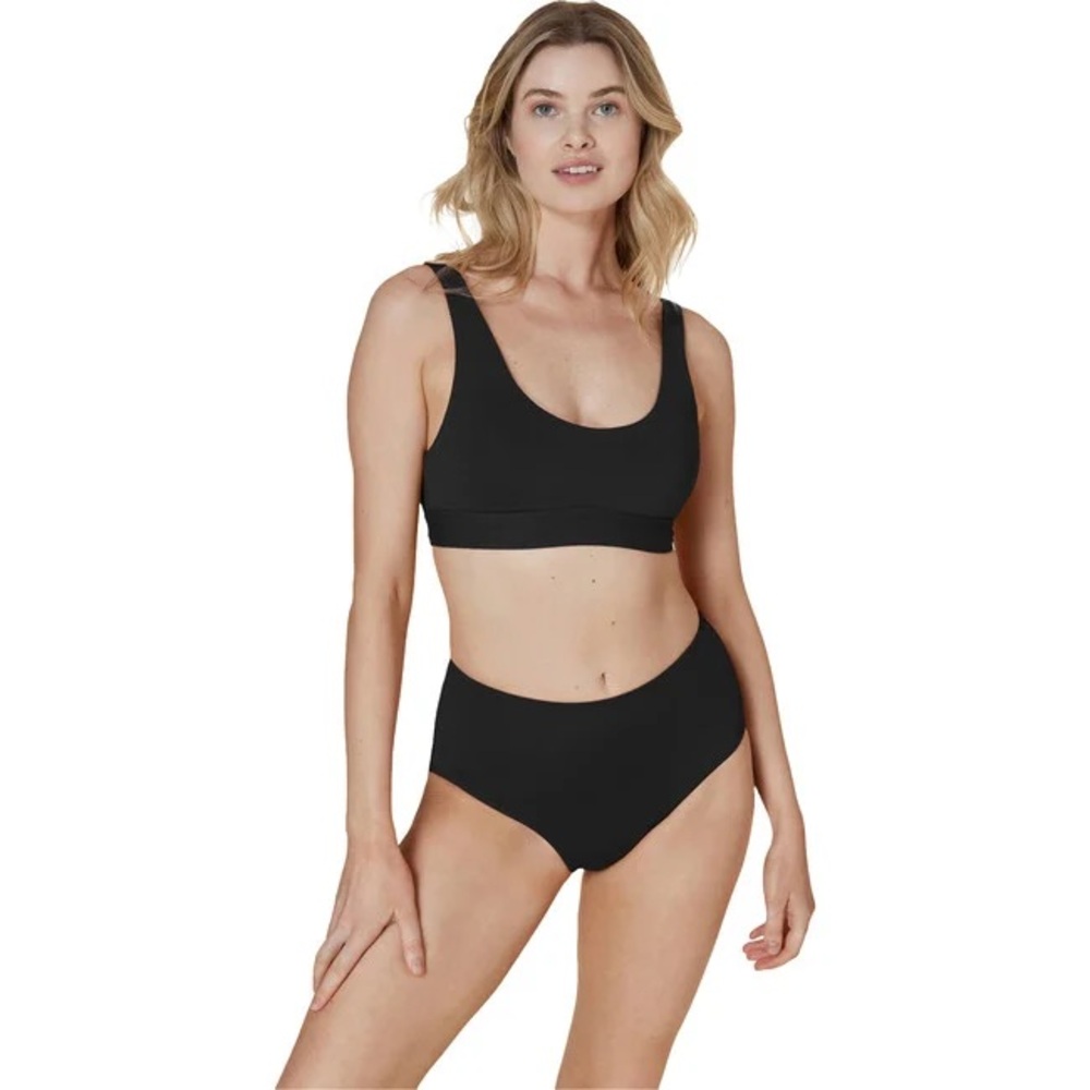 Andie Swim High Waisted Black Ribbed Bottoms {M}